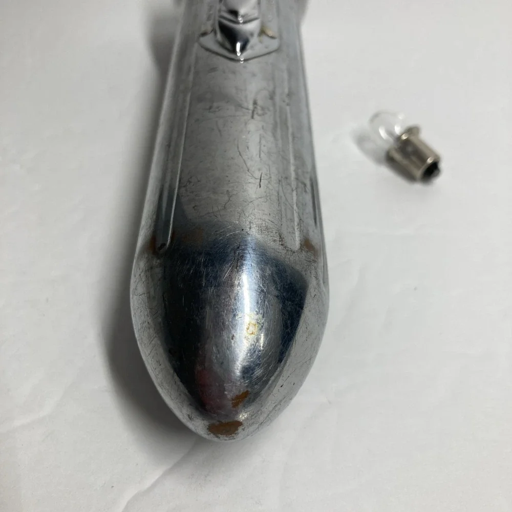 Vintage Rayovac Flash Light Silver Bullet Torpedo Style 8 in w/ extra Bulb FLAWS